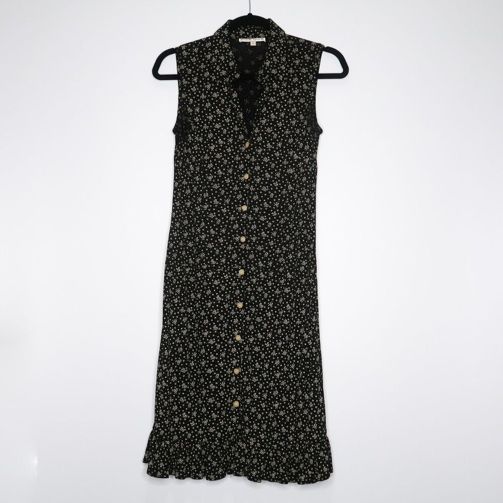 Nanette Lepore VTG Womens Dress Size 4 Black Cream Floral Sleeveless 90s Friends